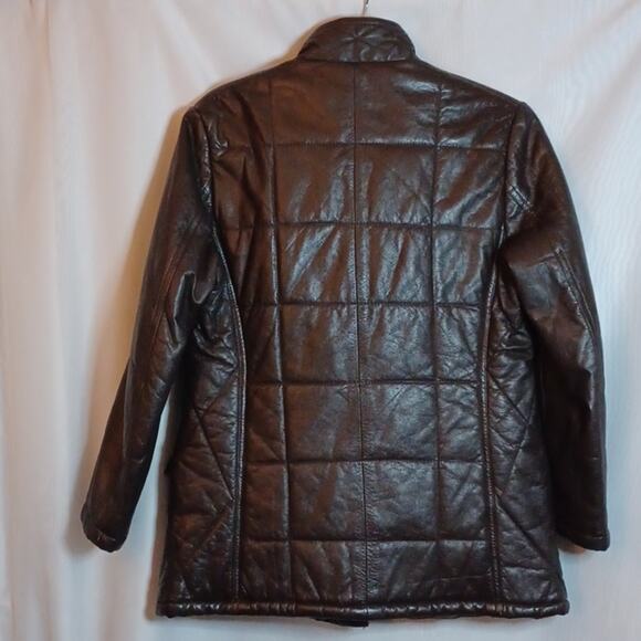 PEACOCK FEATHER Leather Jacket With Stand up Collar. XL. - Picture 11 of 12